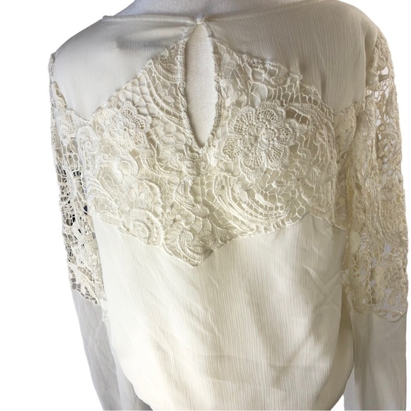 Alice and Olivia Blouse Lace Accents Women M OffWhite Long Sleeves Bateau Neck - Picture 7 of 10